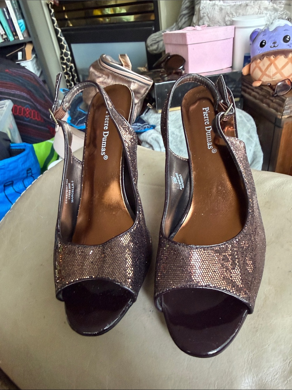 Pierre Dumas Women's Bronze Peep-Toe Slingback Heels Size 10M.  Exc Cond.
